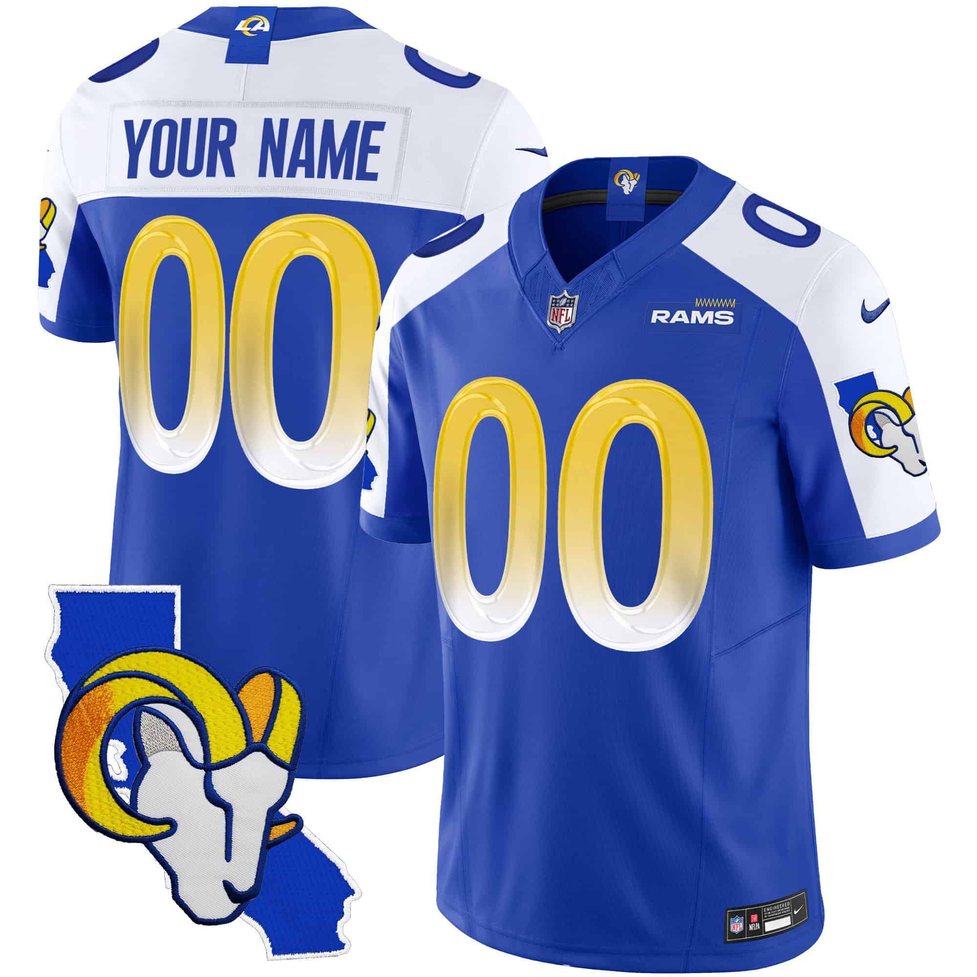 Men Los Angeles Rams Blue 2024 Nike Patch Vapor Limited Custom NFL Jersey->customized nfl jersey->Custom Jersey